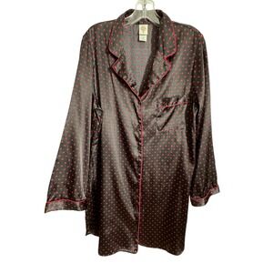 In Bloom By Jonquil Large Satin Pajama Top Night Shirt Black Red Polka Dots Cute